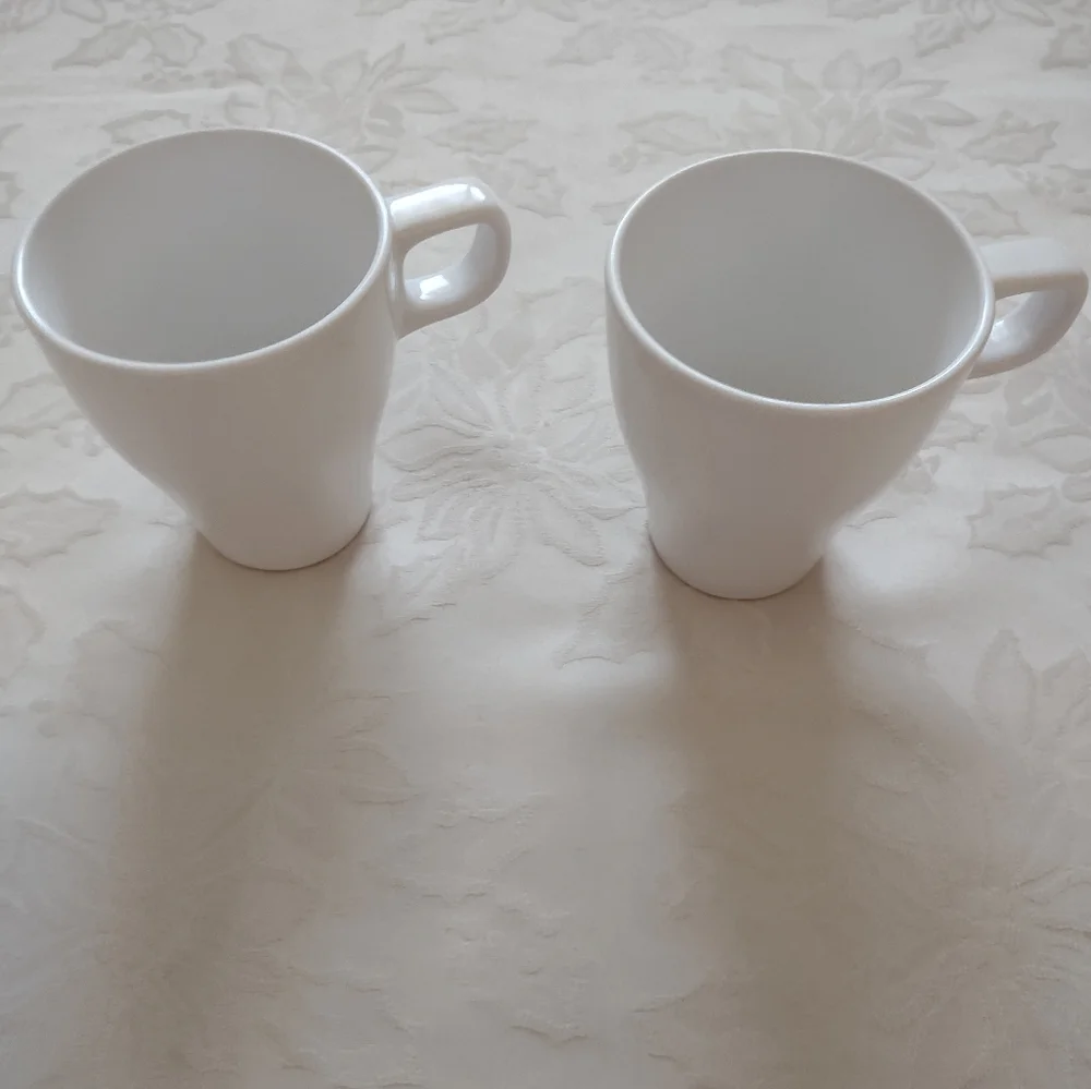 2 white tall cups mugs IKEA Sweden coffee tea